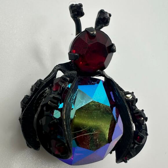 Weiss black gunmetal red AB aurora borealis rhinestones insect bug brooch - Picture 4 of 8